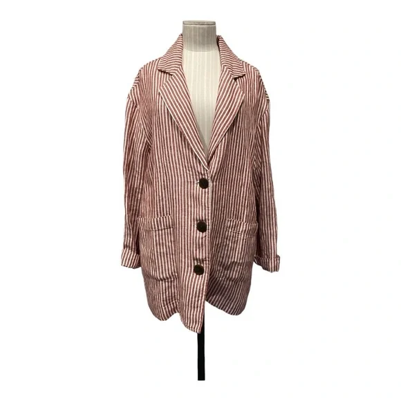 Mara Hoffman Red Stripe Linen Blazer XL Chic and Comfortable - Picture 1 of 16